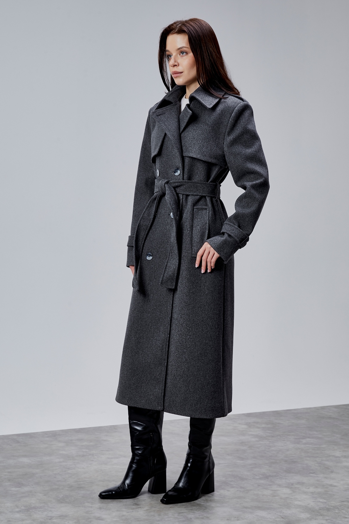 Bolivente  Koyu Gri Regular Rüzgarlık Detaylı Kaşe Kaban - Görsel 8