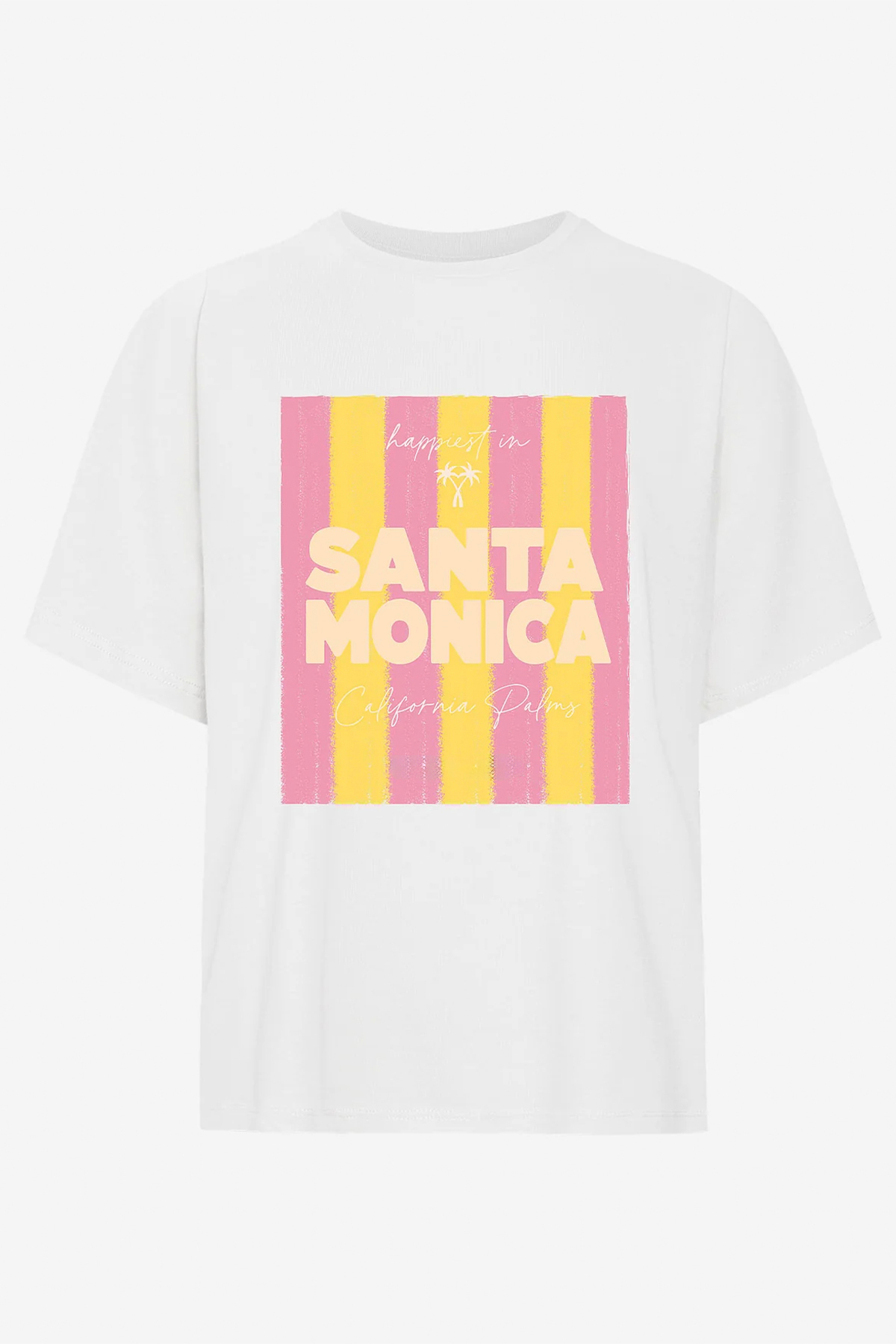 The Champ Clothing  Kadın Oversize Tişört Santa Monica Baskılı Beyaz – Bisiklet Yaka, %100 Pamuk Compact Süprem 24/1 - Görsel 8