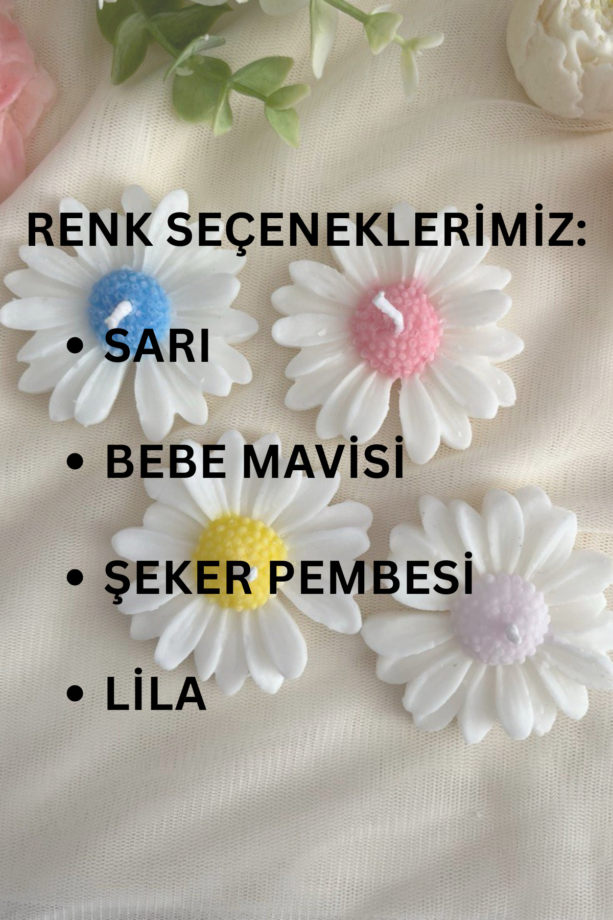 Genel Markalar 10 Adet Özel Tasarlanmış Kart Ve Papatya Mum. Bebek Doğum, Babyshower, Doğum Günü, Hediyelik fotoğrafı 4 (önizleme)