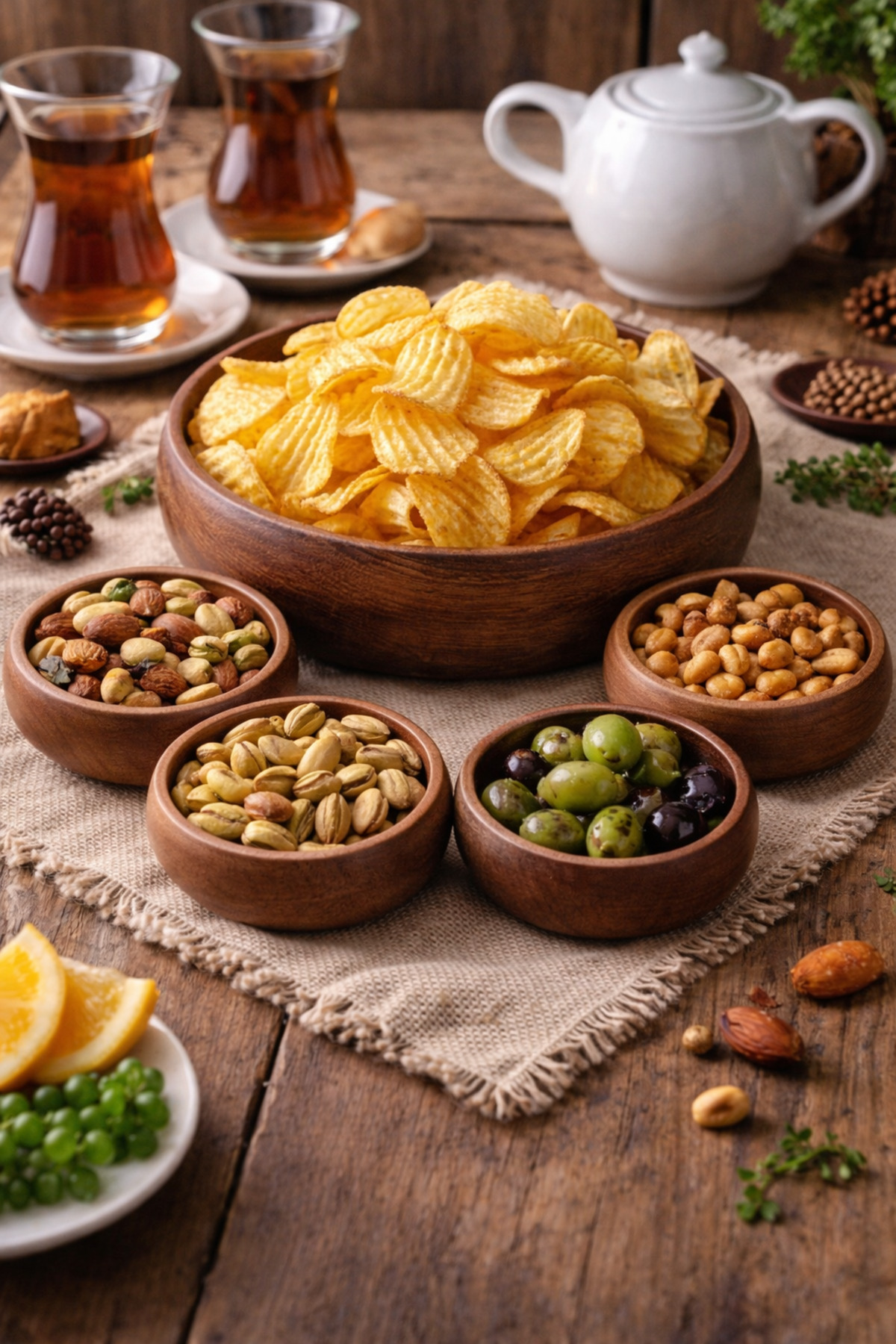 Adenwoodart Wooden Serving Bowl Snack and Presentation 4+1 Set Fruit Plate Serving Plate 5 Pieces