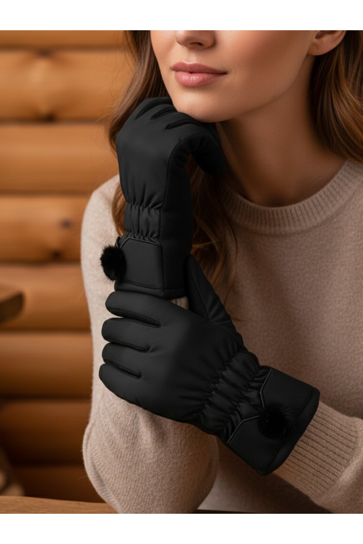 Özyıldırım Çarşı Pazar  Kadın Eldiven+İçi kürklü+Dışı polyester+Soğuğa karşı direnç+Standart beden - Görsel 3