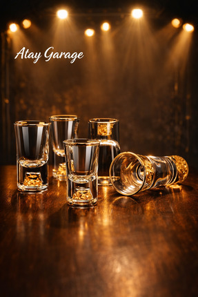 Atay Garage 6 Adet 0,5oz/15ml Premium Kristal Shot Bardaları Altın Folyo Deta...