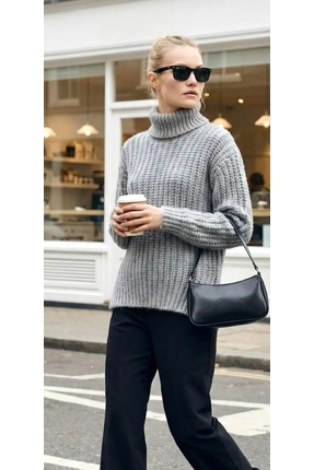 lamea Kadın Oversize Boğazlı Kalın Triko Tunik – Rahat Kesim Kışlık