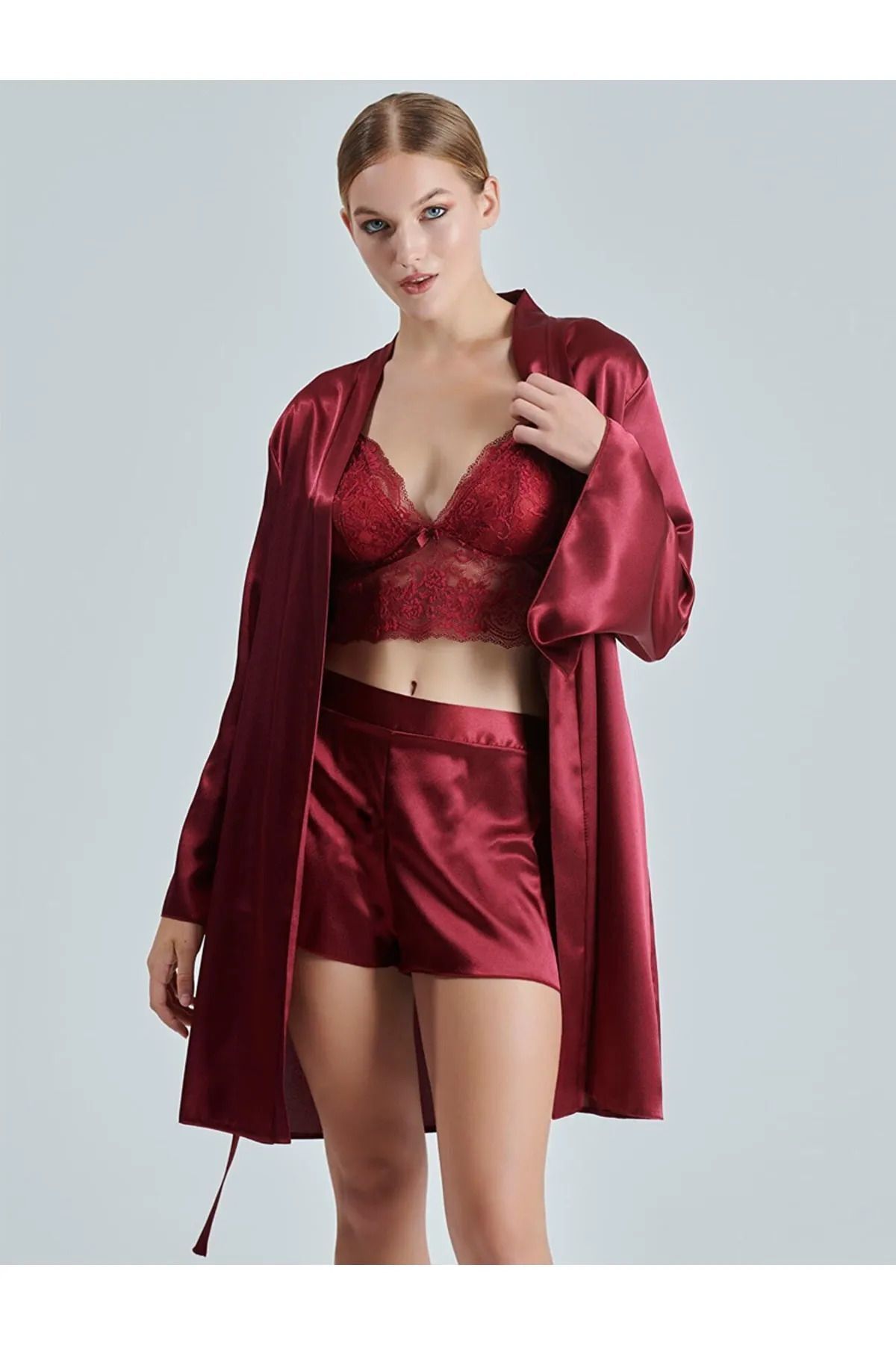 Alissa Saten Dantelli Gecelik&Sabahlık 6'lı Gelin Çeyiz Seti C.8.L.0.R.0.62