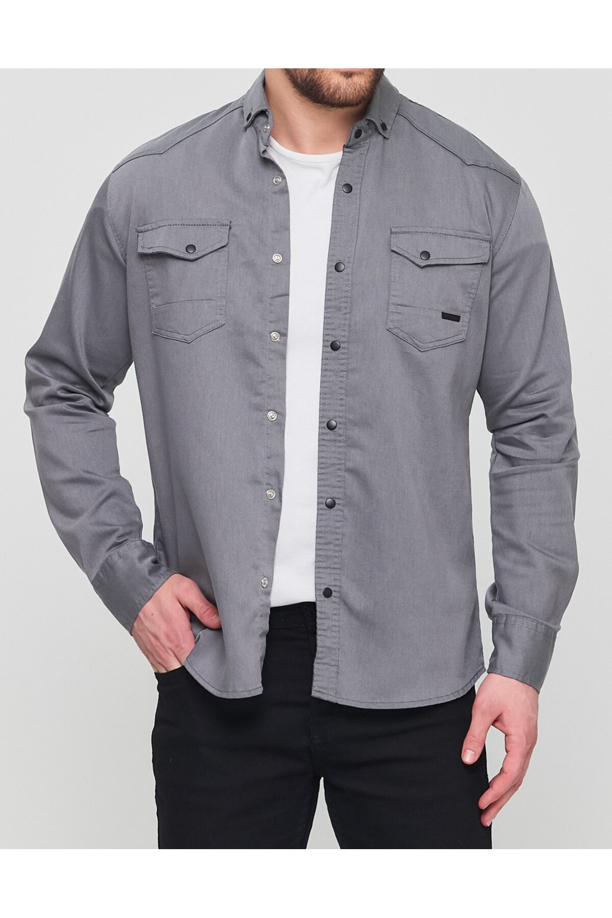 a02teks Slim Fit Men's Denim Shirt Grey