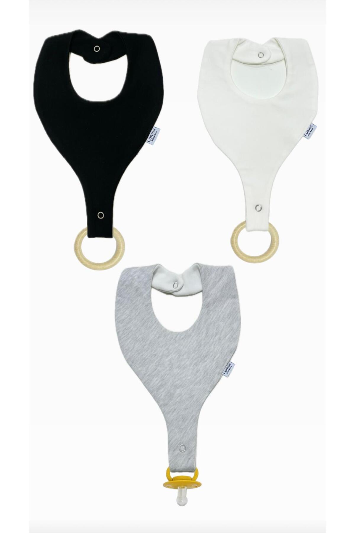 Lumos Trade Emzik Tutucu Mama Önlüğü - Siyah Beyaz Gri %100 Pamuk Kumaş Emzik Askısı Seti 3 Adet fotoğrafı 4 (önizleme)