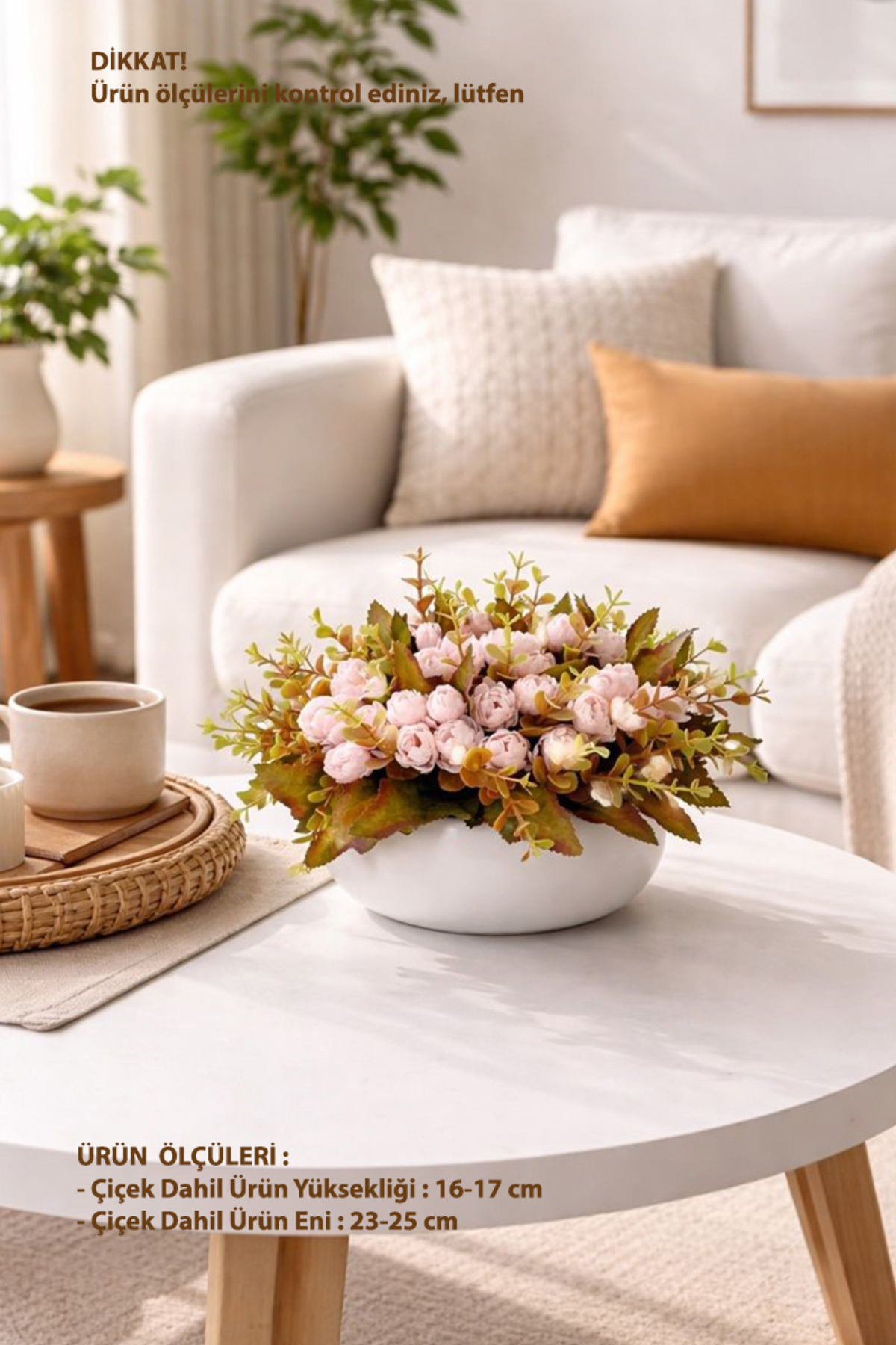 Concrete Bowl Model Artificial Flower in Flower Pot Counter Table Flower Light Pink