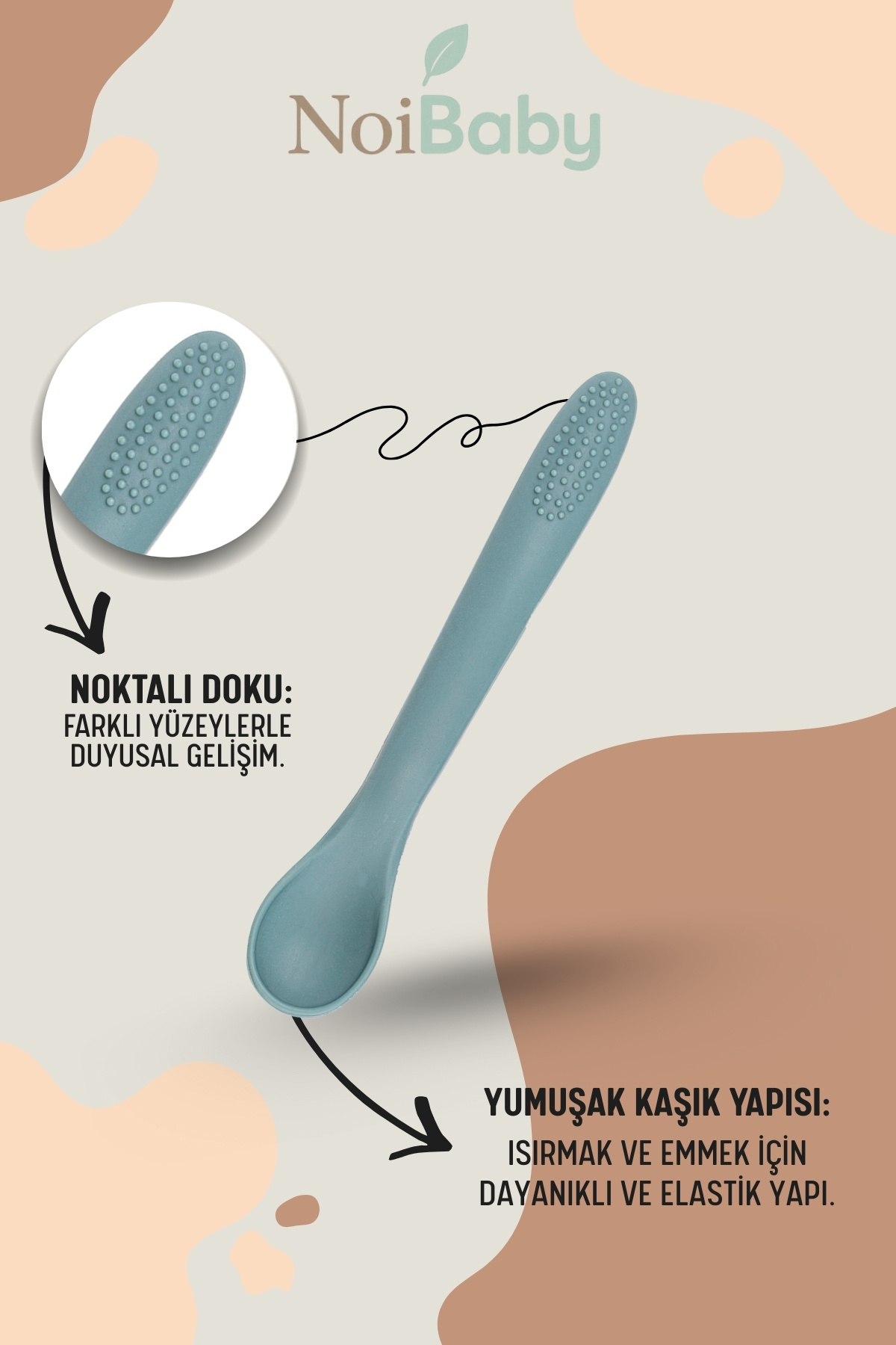 NoiBaby Vakum Tabanlı Silikon Tabak - Silikon Kaşık 2'li Set - ( Koyu Yeşil ) fotoğrafı 4 (önizleme)