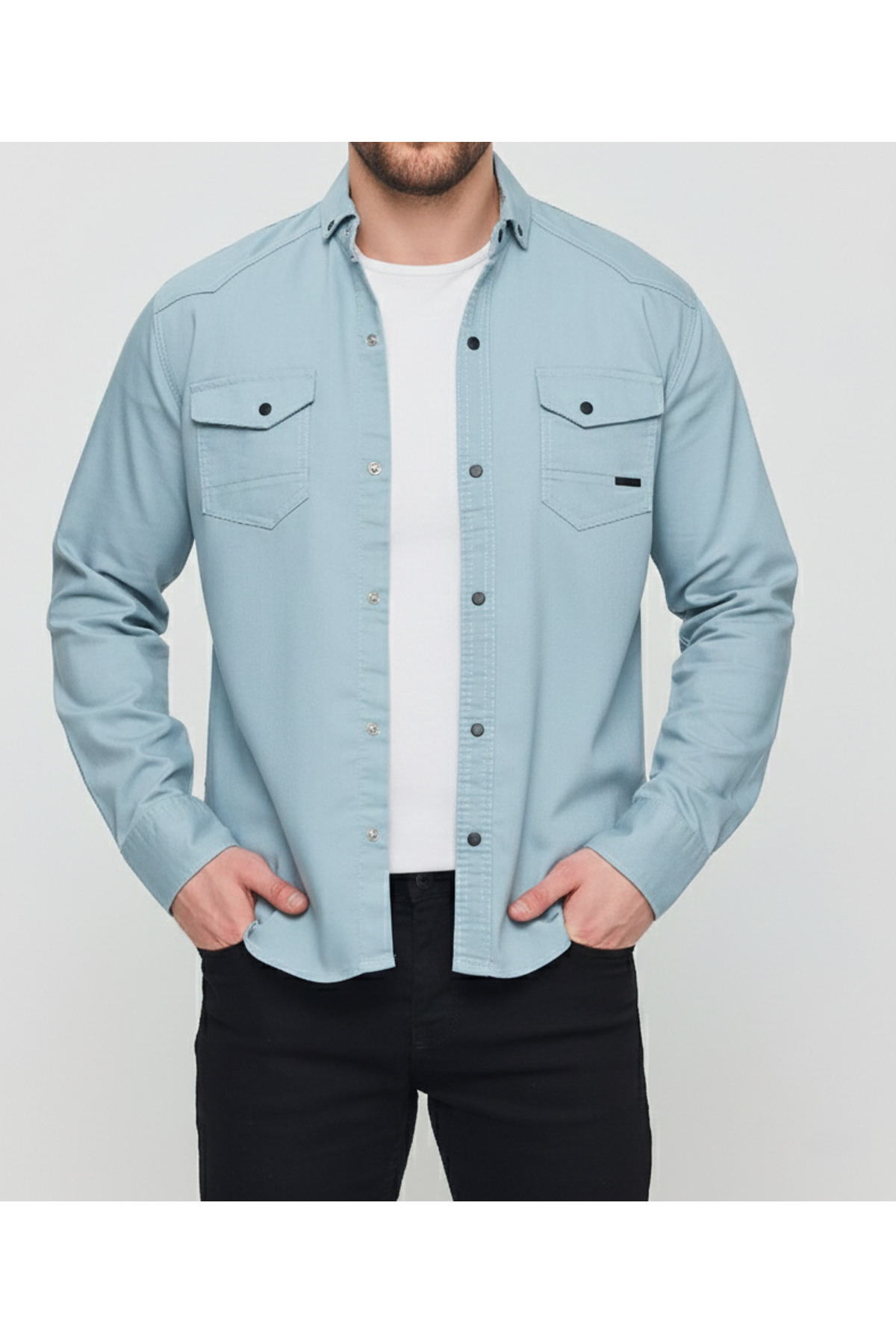 a02teks Men's Shirt Slim Fit Slim Cut Cotton Men's Denim Shirt