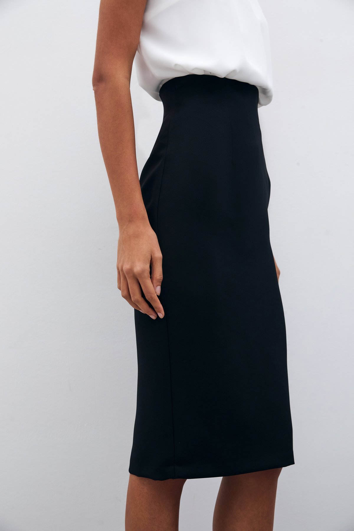 Sateen Düz Kalem Etek - Siyah görsel 7