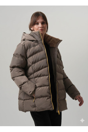 PIQUE Kapüşonlu Ribanalı Kadın Şişme Mont Hande