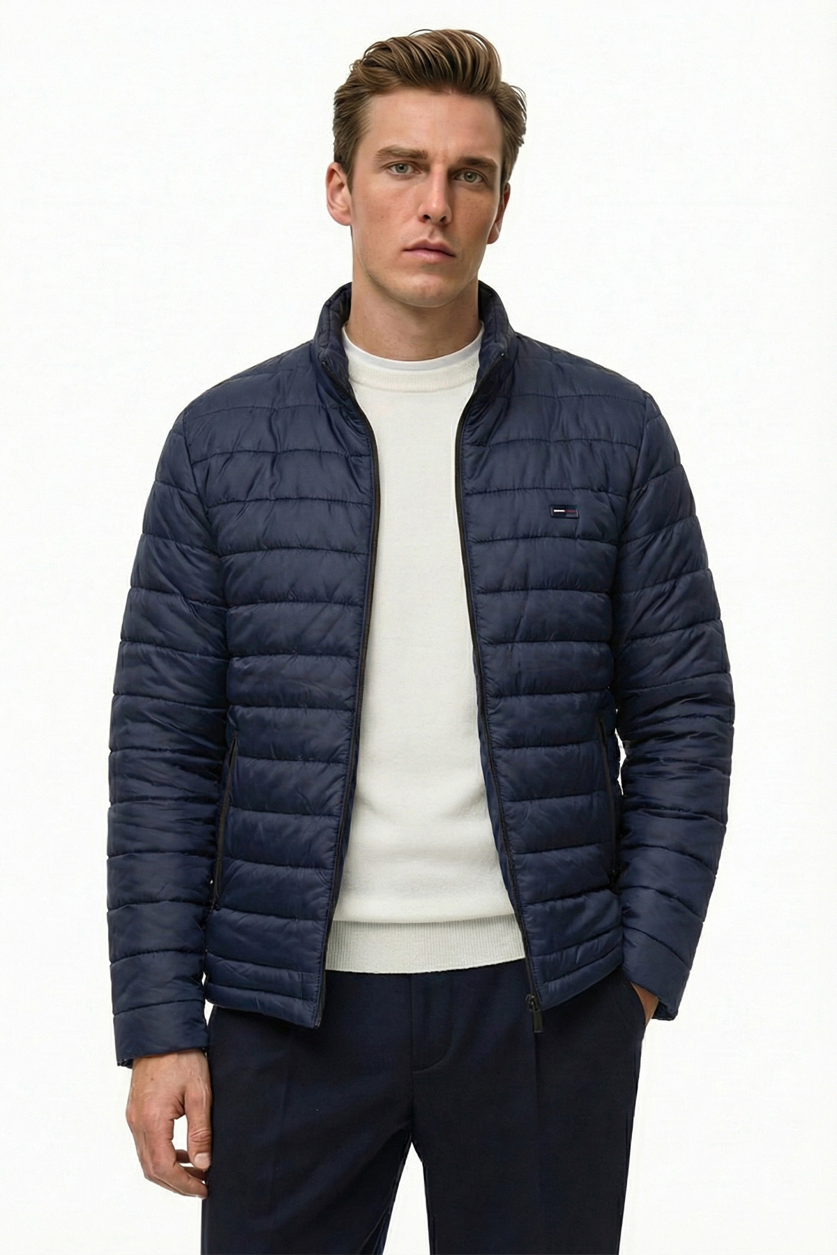 D1fference  Erkek İçi Astarlı Su İtici Rüzgar Geçirmez Hafif Elyaf Dolgulu Dik Yaka Spor Şişme Mont - Görsel 2