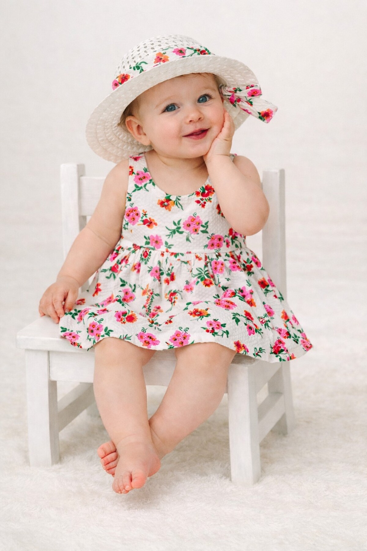 Chicsy Baby Tatlı Çiçek Desenli Şapkalı Fiyonklu Kız Bebek Elbisesi fotoğrafı 3 (önizleme)