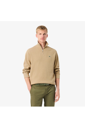 Lacoste Erkek Classic Fit Yarım Fermuarlı Bej Sweatshirt