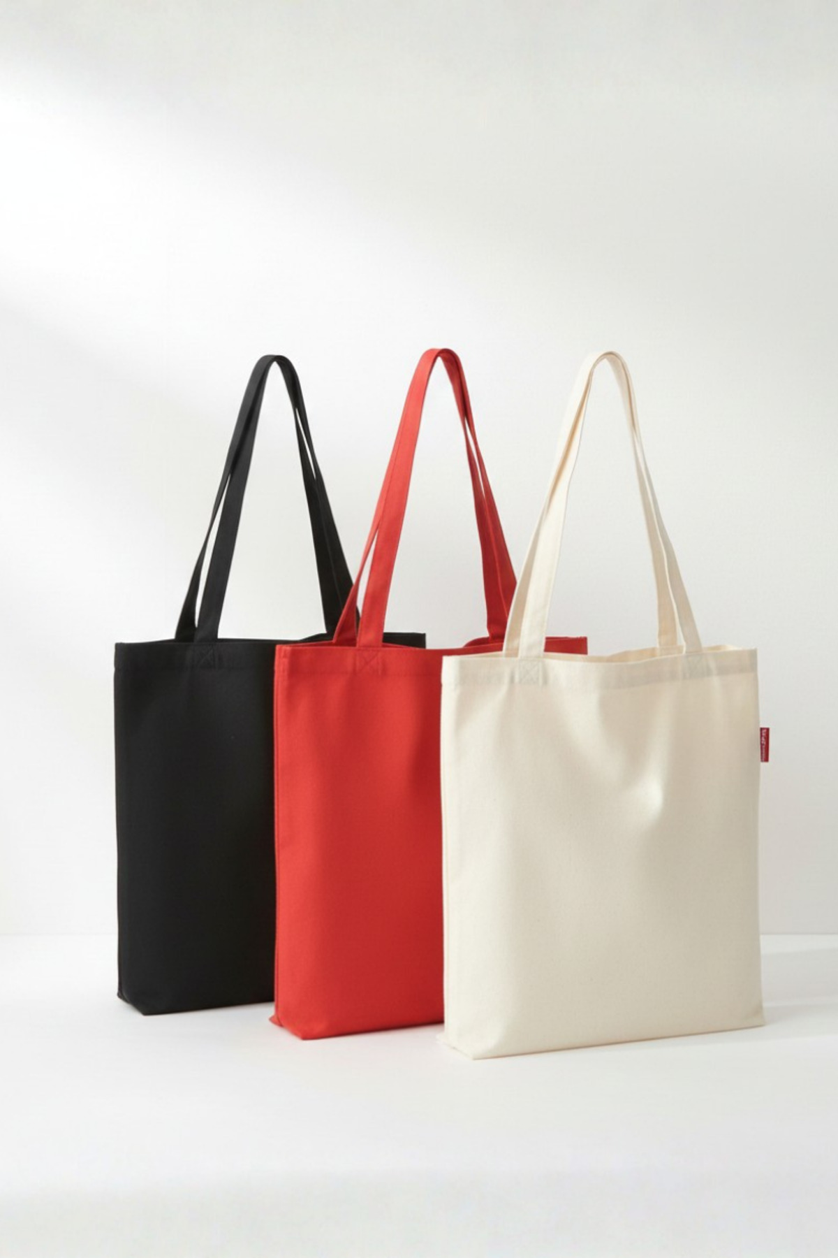 Serkan Çanta Bez Çanta Atölyesi  3 Adet Bez Çanta Siyah-Kırmızı-Krem