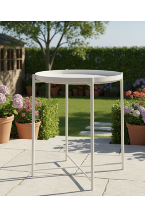 ROYALGROSS Modern Metal Yuvarlak Yan Sehpa -Beyaz Dekoratif Antrasit Paslanma...