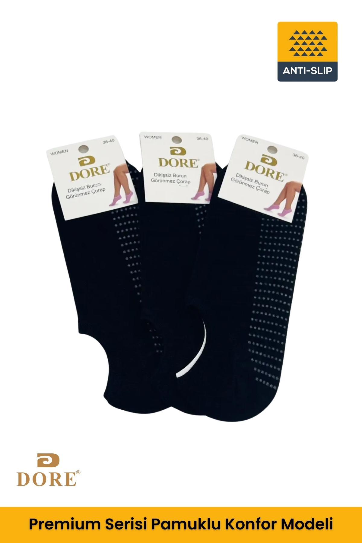 Dore Orijinal Unisex 3 Çift Kaymaz Taban Hac Umre Tavaf Fitness Yoga Pilates Çorap Standart Beden 36-42