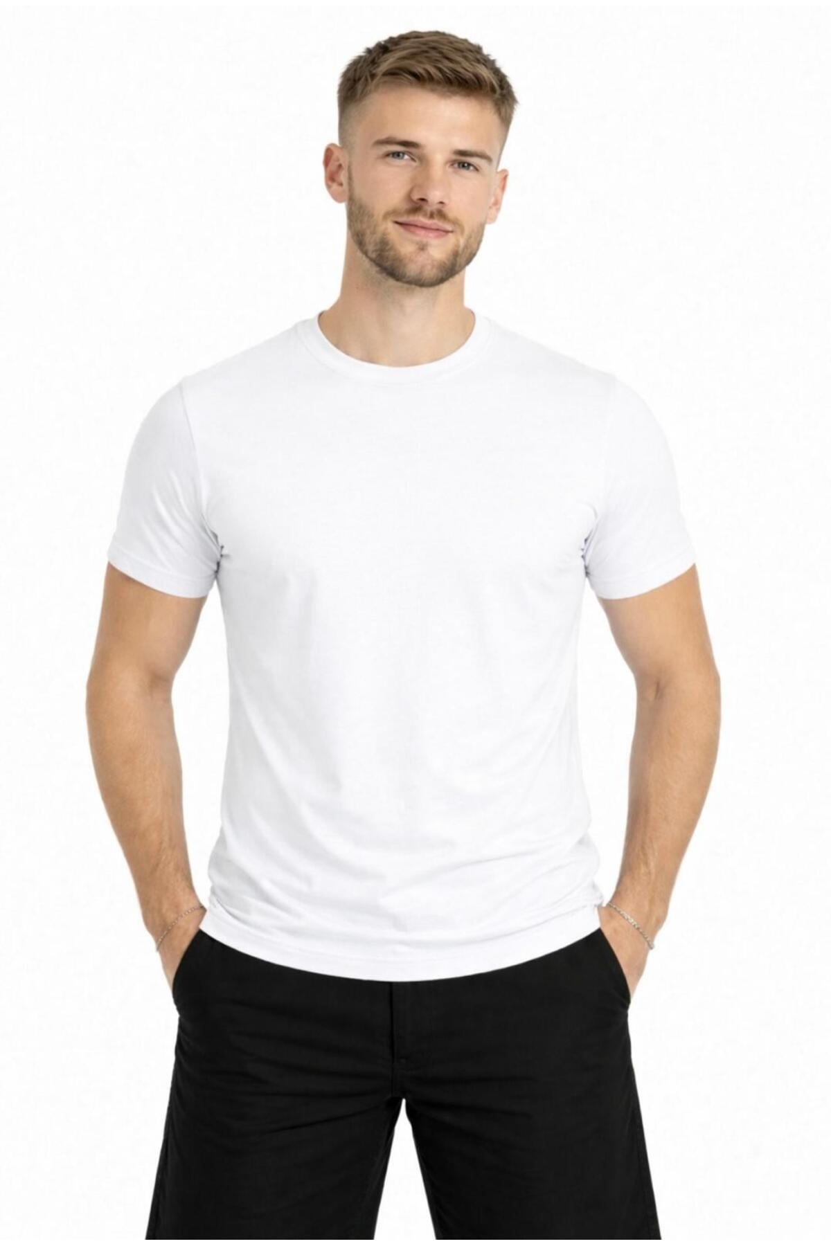 Men's White Short Sleeve T-shirt-d405