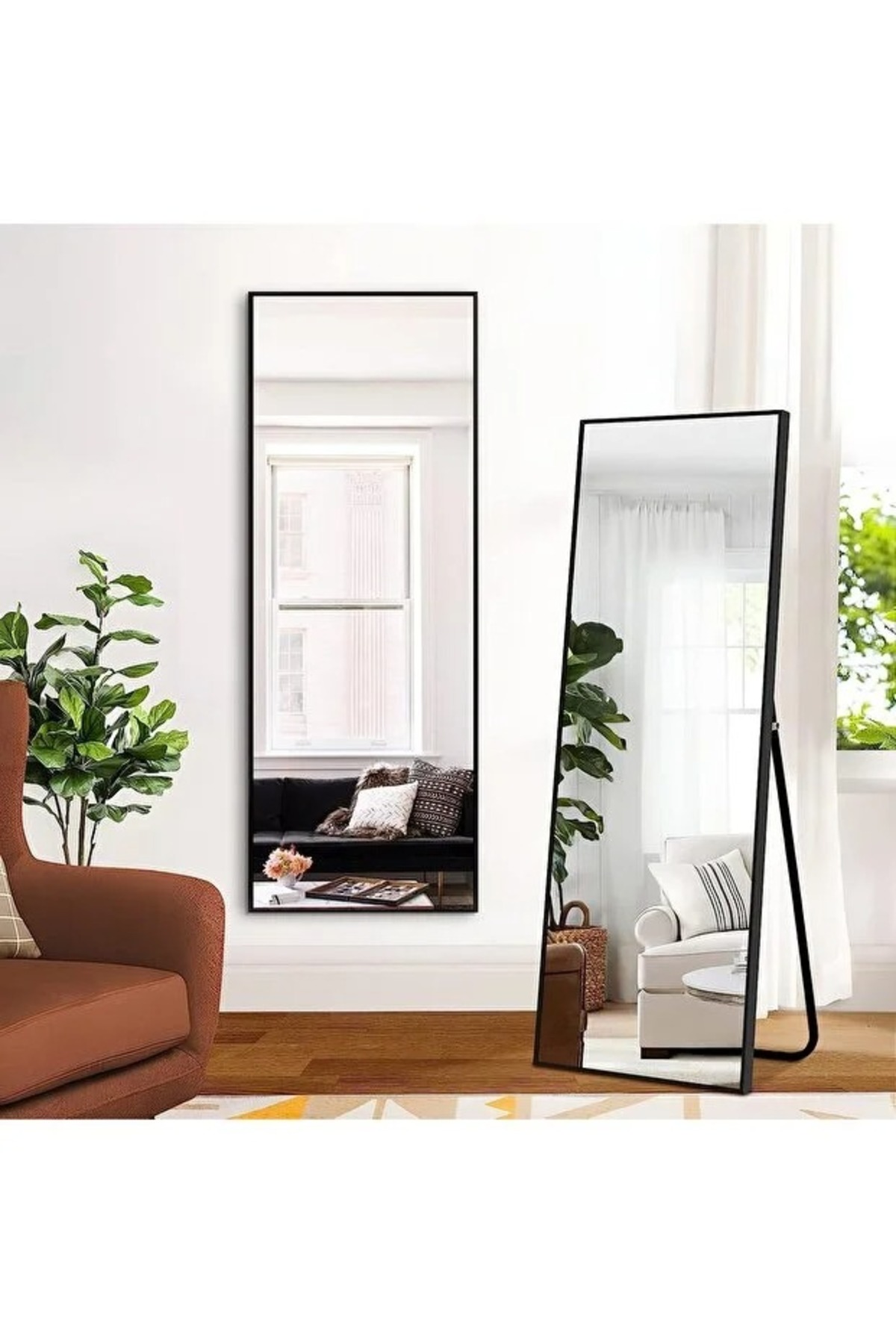 مرآة أرضية كاملة الطول من إن زون 160×50 سم بإطار من الألومنيوم باللون الأسود