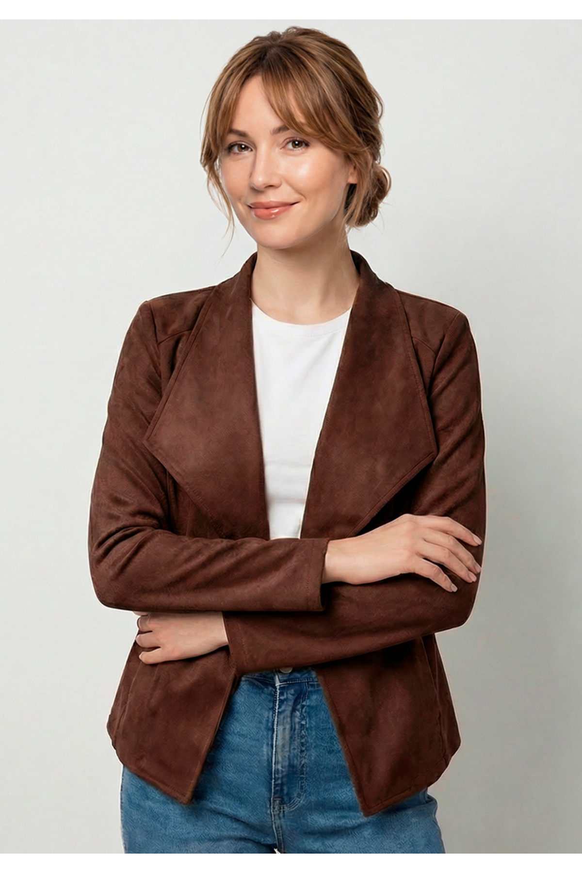 Little Visqon  Kadın Uzun Kollu Önü Açık Yakalı Süet Ceket - Görsel 5