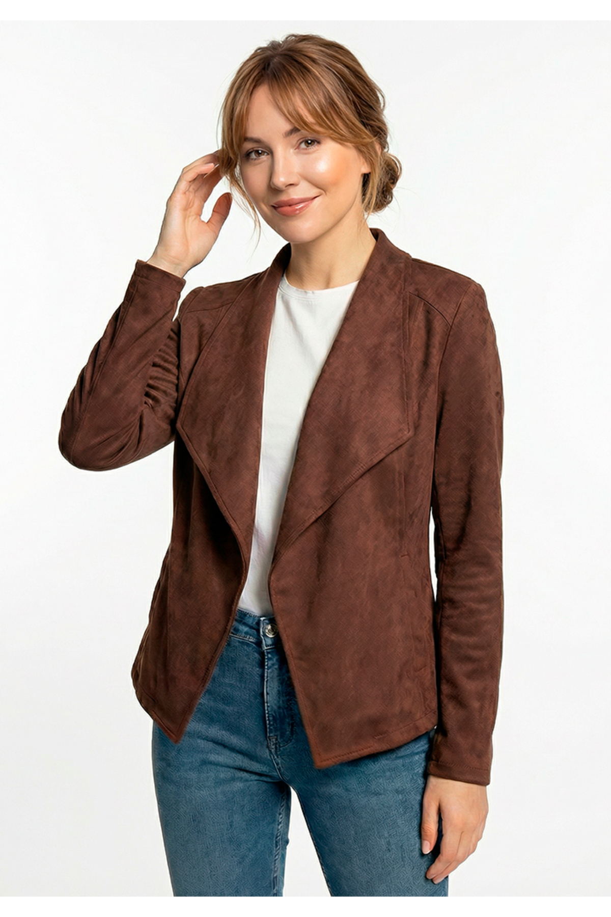 Little Visqon  Kadın Uzun Kollu Önü Açık Yakalı Süet Ceket - Görsel 3