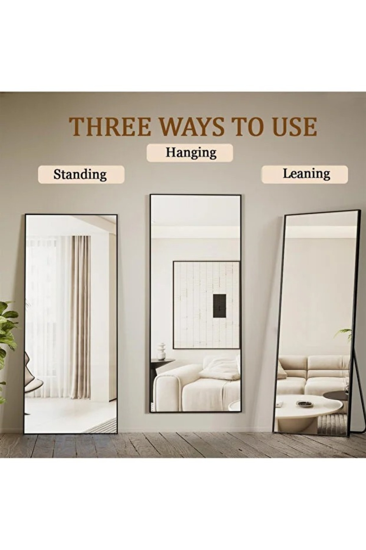 مرآة أرضية كاملة الطول من إن زون 160×50 سم بإطار من الألومنيوم باللون الأسود