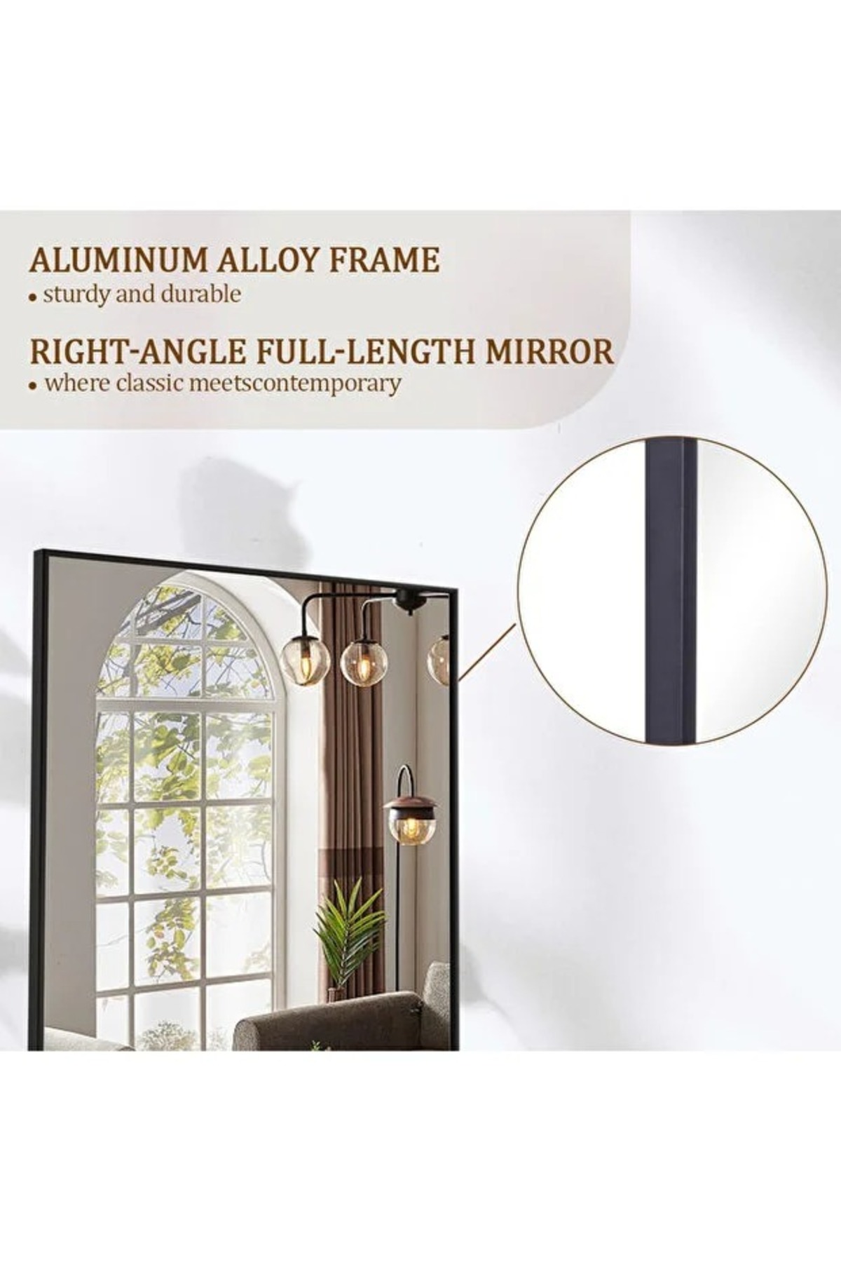 مرآة أرضية كاملة الطول من إن زون 160×50 سم بإطار من الألومنيوم باللون الأسود