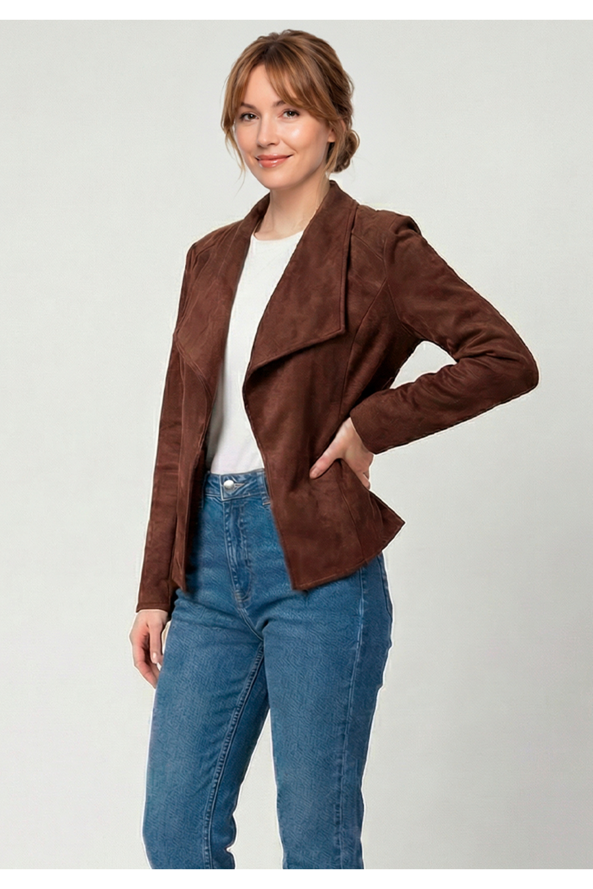 Little Visqon  Kadın Uzun Kollu Önü Açık Yakalı Süet Ceket - Görsel 6