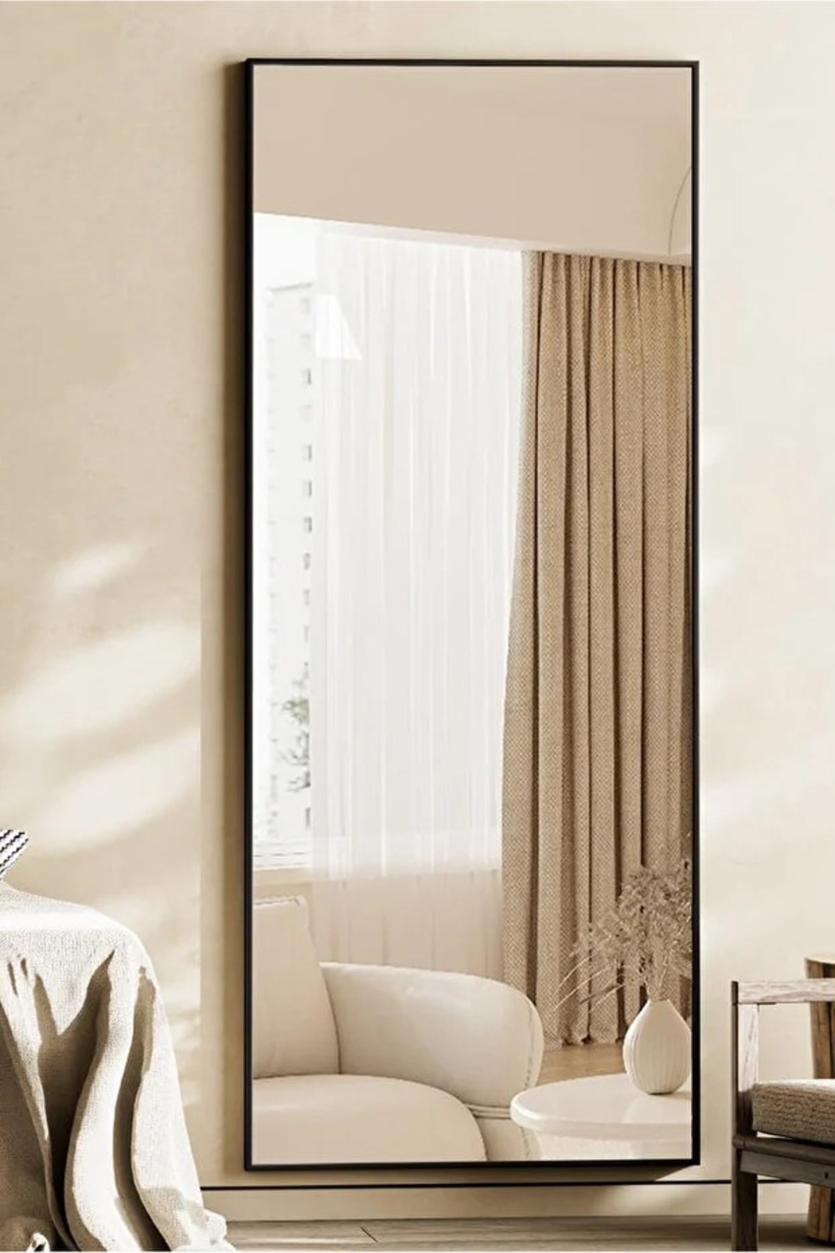 مرآة أرضية كاملة الطول من إن زون 160×50 سم بإطار من الألومنيوم باللون الأسود