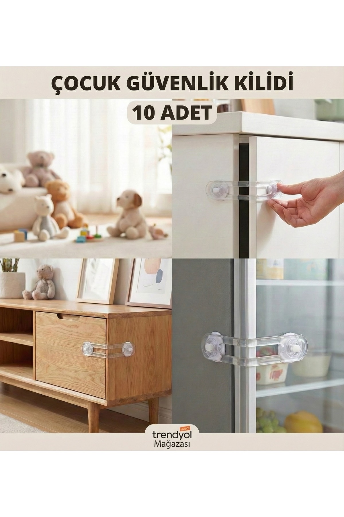 10 Pcs Baby Drawer Cabinet Safety Lock Multipurpose 11 Cm