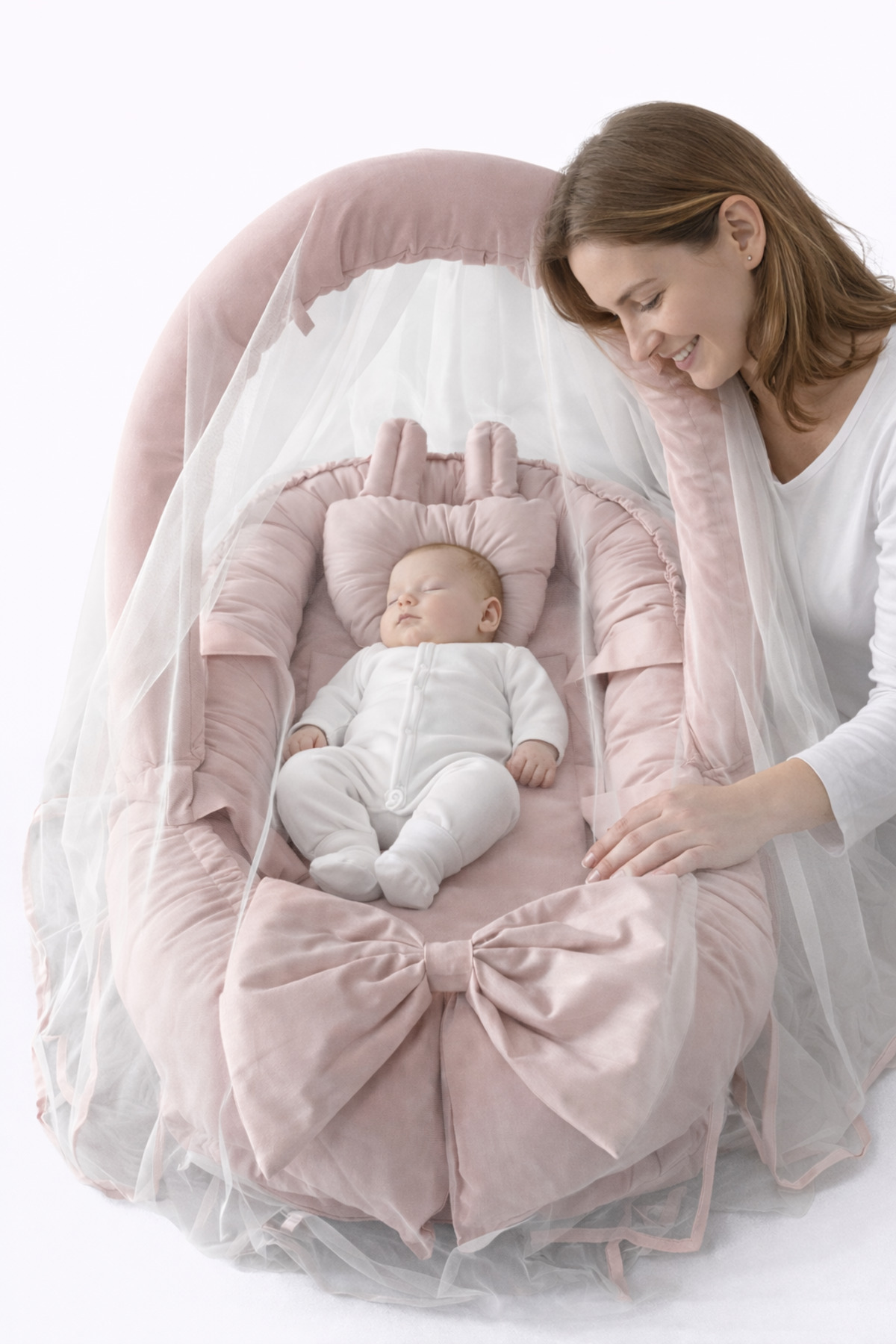 Jaju Baby Pudra Kulaklı Cibinlik Tüllü - Oyuncak Aparatlı Lüx Tasarım Babynest - Güvenli Premium Babynest fotoğrafı 2 (önizleme)
