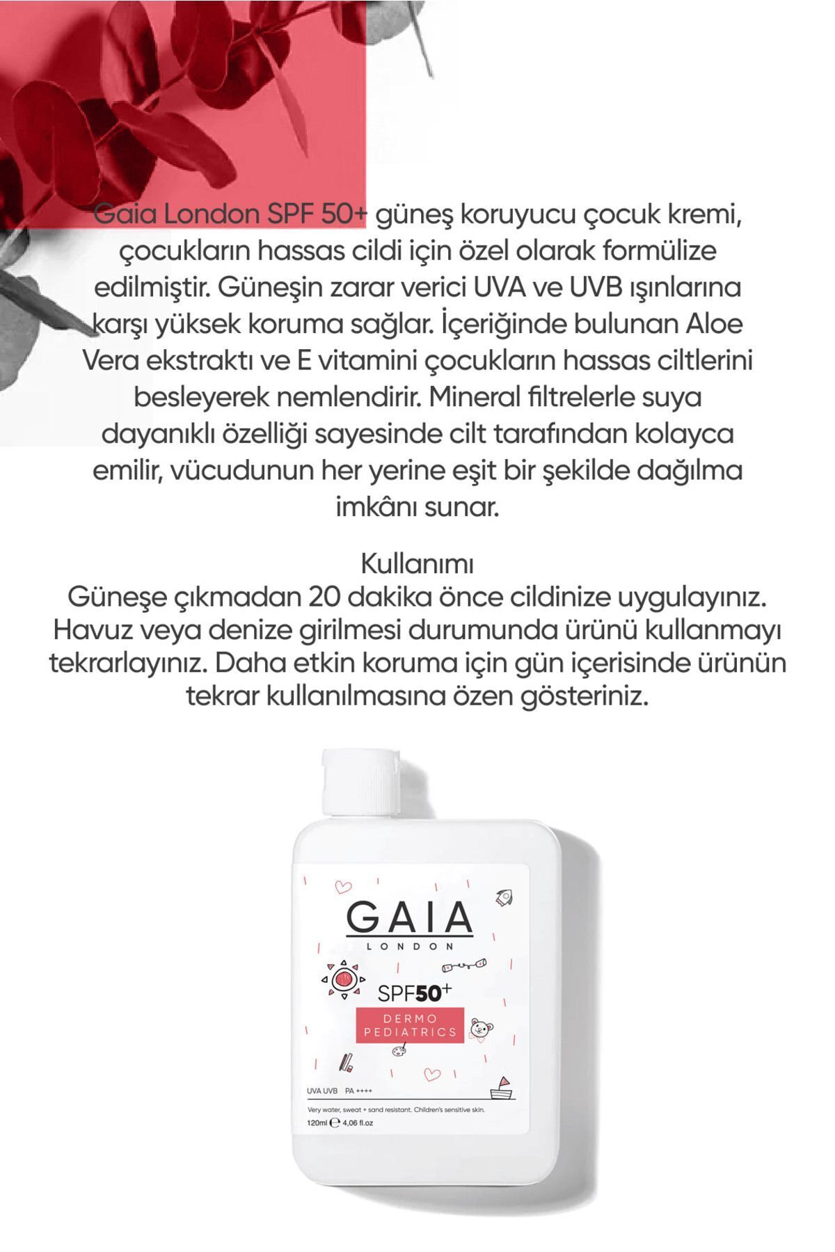 Gaia London Çocuklar Için Cildi Suya, Tere Ve Kuma Karşı Çok Dayanıklı 50spf Uva/uvb 120ml Güneş Kremi fotoğrafı 3 (önizleme)