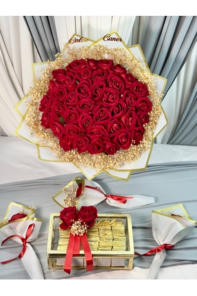 CyzHome Gold 60 Adet Söz Nişan Kız Isteme Çikolatası Ve 41 adet isteme Çiçeği...