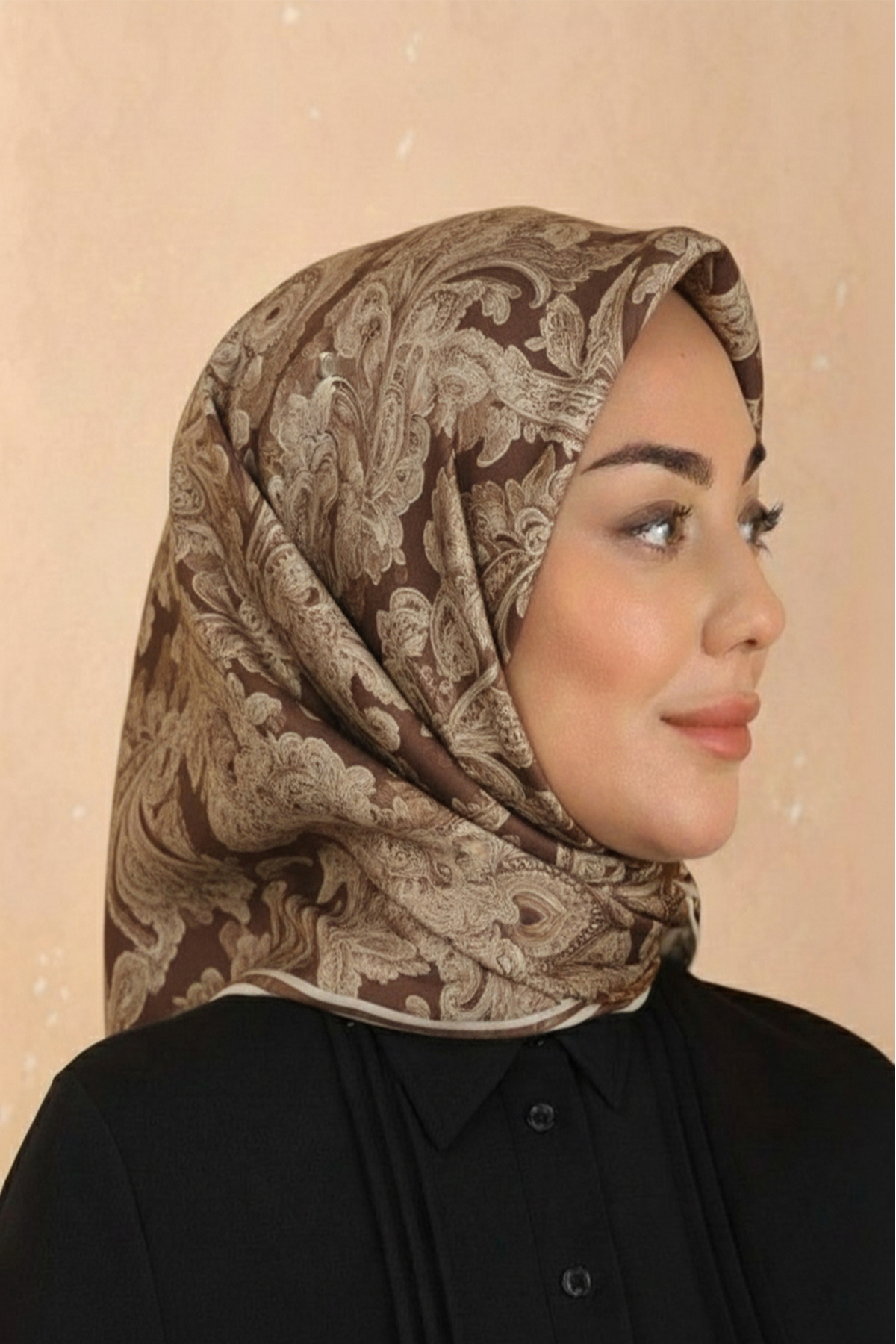 Açık-Kahve-Bej Desenli Soft Keten Eşarp