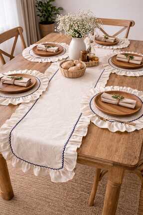 Vareni keten dekoratif desenli runner ve supla seti