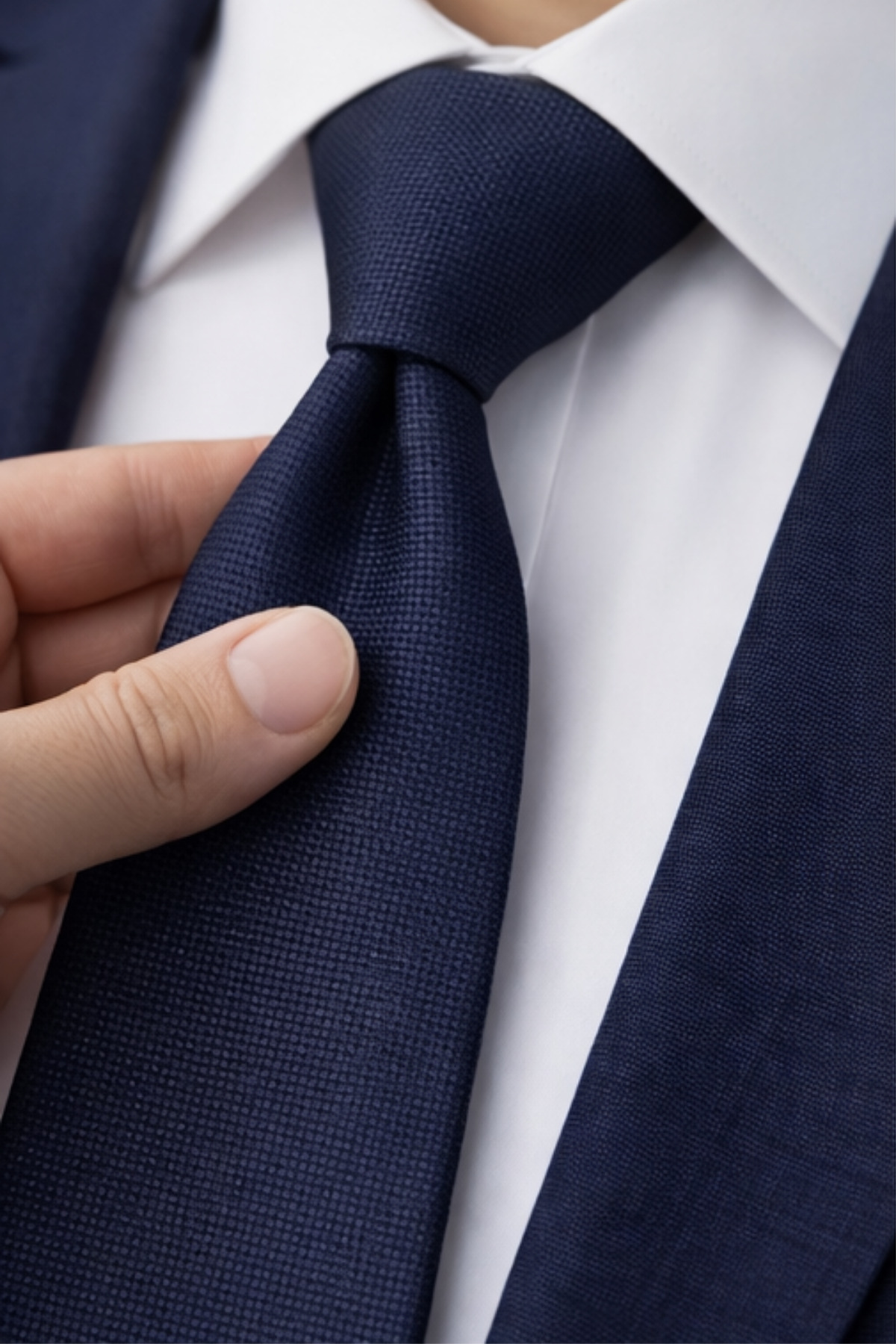 Gambocci  Erkek Lacivert Armürlü Mendilli Kravat - Görsel 2