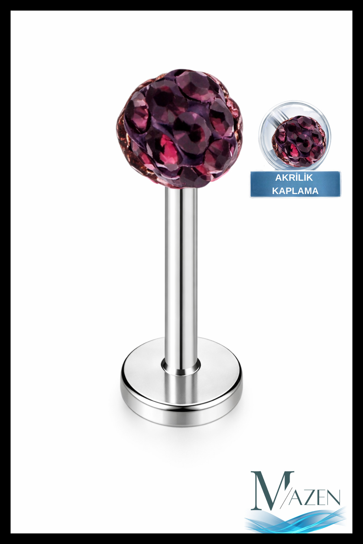 Zircon Stone Piercing | 8 Mm Damson | Blackout Steel | Cartilage Tragus Lip | Single Ball