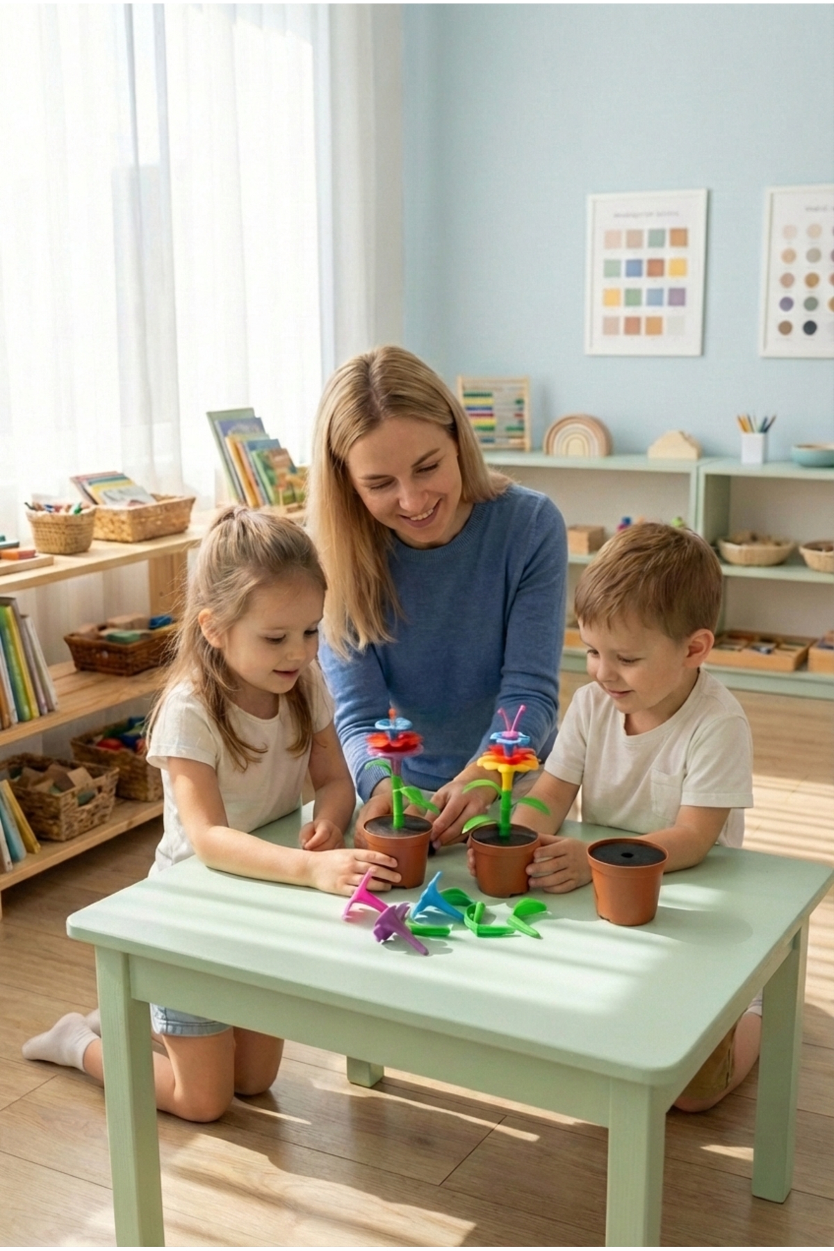 BubbyPlay 27 Parça Çiçek Bahçesi Yapım Seti Montessori Saksılı Blok Eğitici Oyuncak Tak Çıkar Zeka Oyunu fotoğrafı 7 (önizleme)