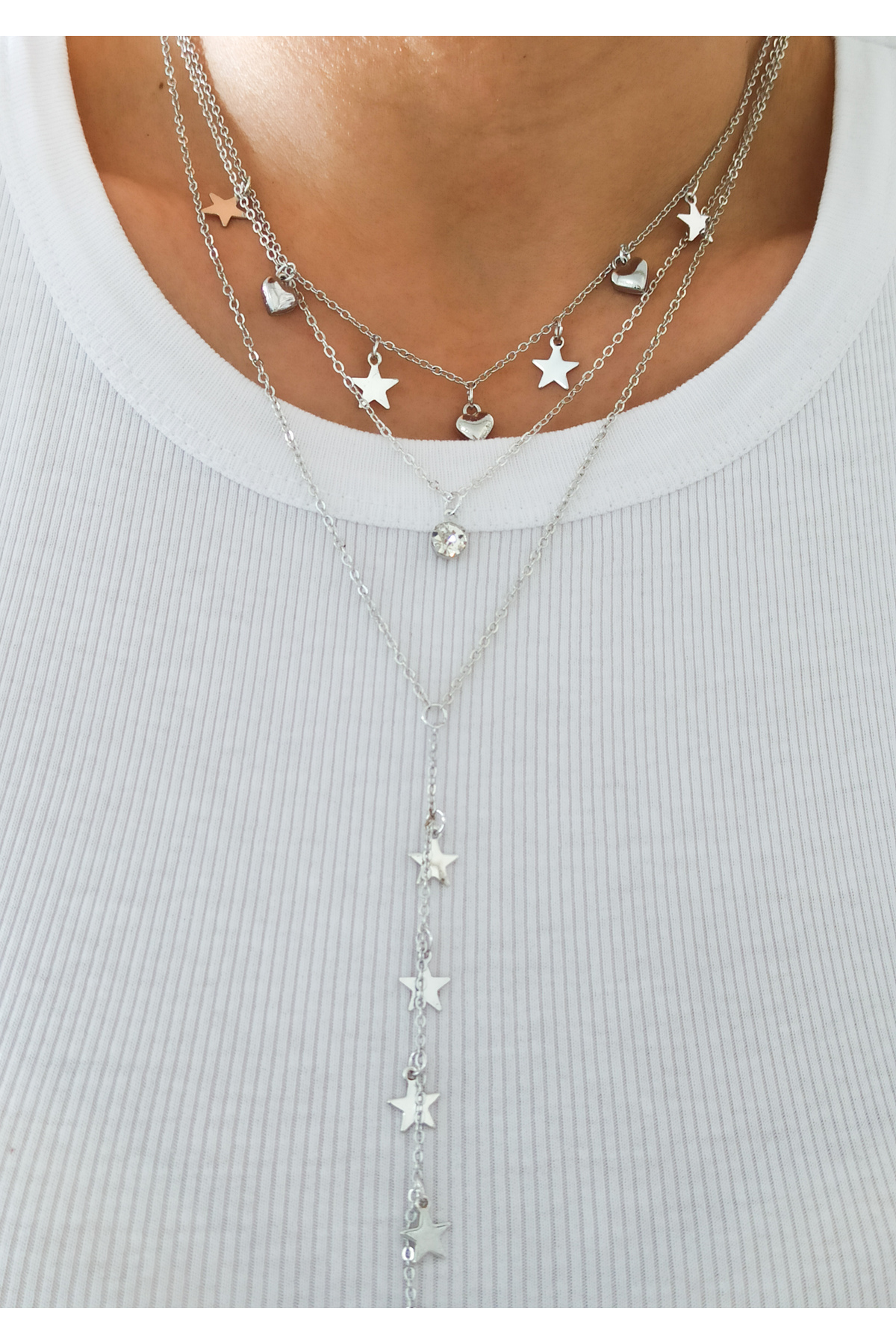 DENİZDENAL  Y Kolye Çoklu Tarz 3lü Yıldız Kolye Silver - Görsel 2