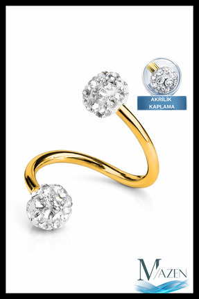 MAZEN Taşlı Cerrahi Çelik Spiral Burgulu Kıkırdak Dudak Piercing Gold Renk
