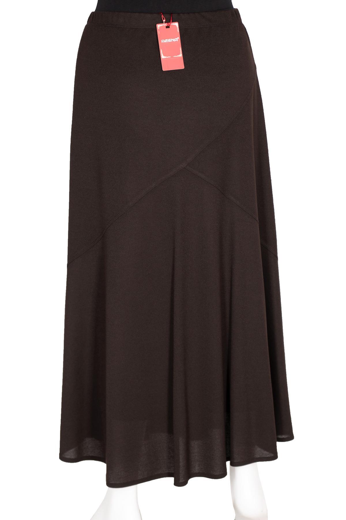 HESNA  Kadın Rana Çapraz Krep Astarlı Lastikli Kahverengi Etek - Görsel 3