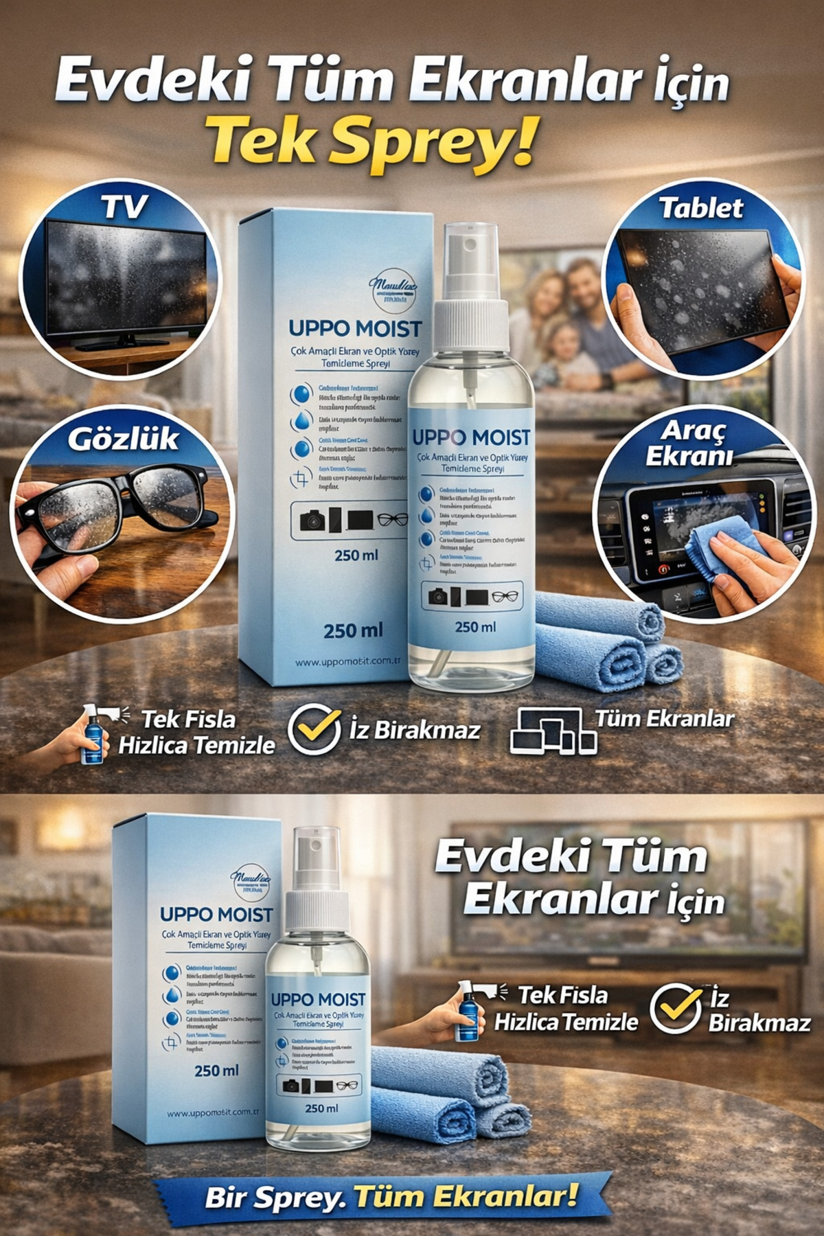 Screen GLASSES LCD TV PC cleaning spray X2 pcs 250 ml micro silk cloth 20x20 large size gift