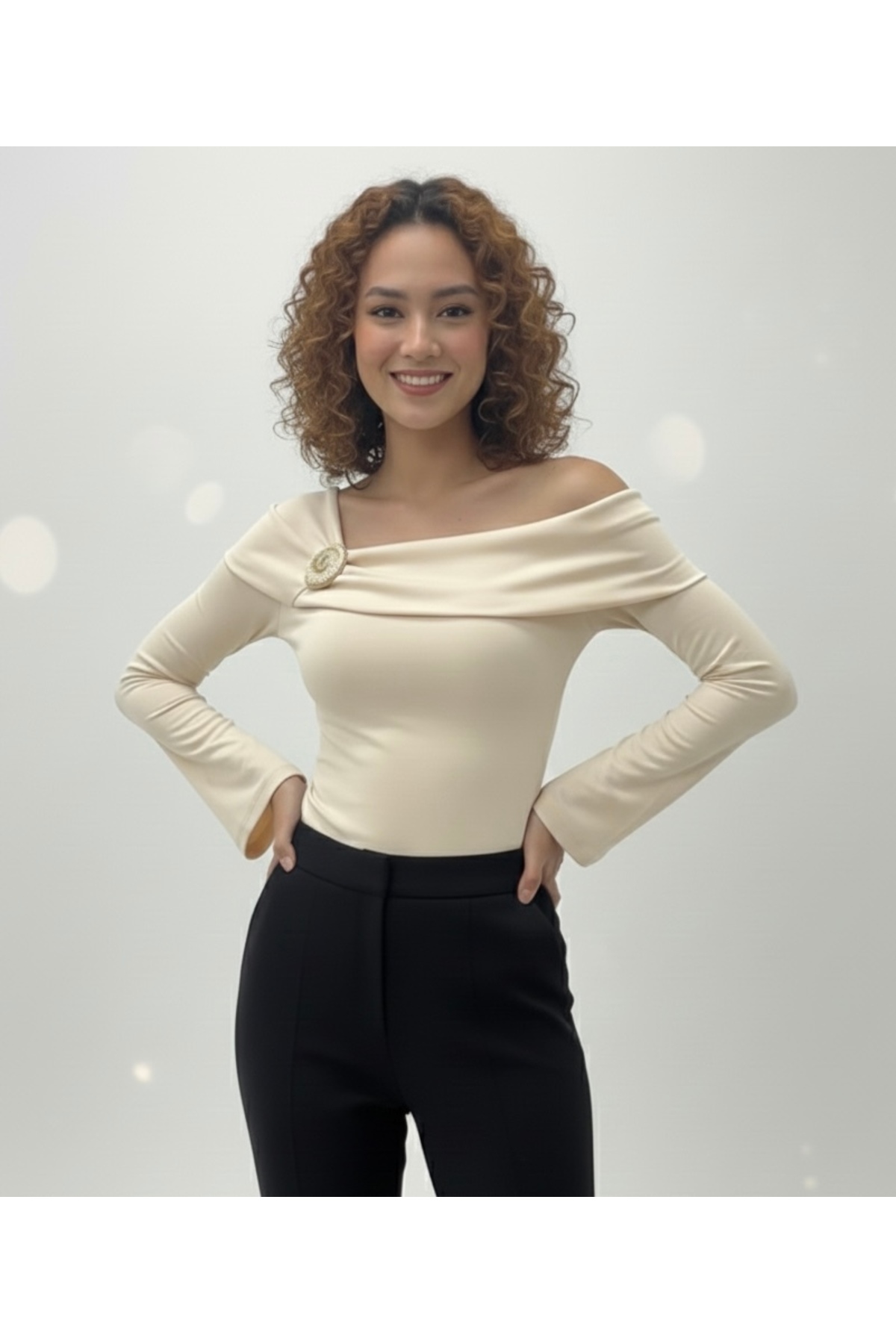 DOEDA MODA  Kadın Tek Omuz Aksesuarlı Modal Kumaş Bluz - Görsel 3