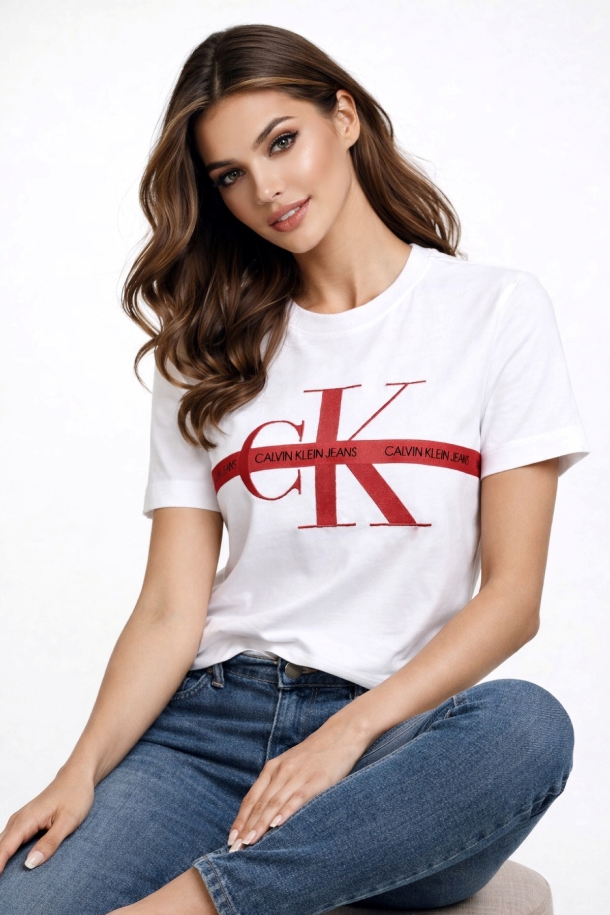 Calvin Klein Women Embroidered Round Neck Pure Cotton T-Shirt