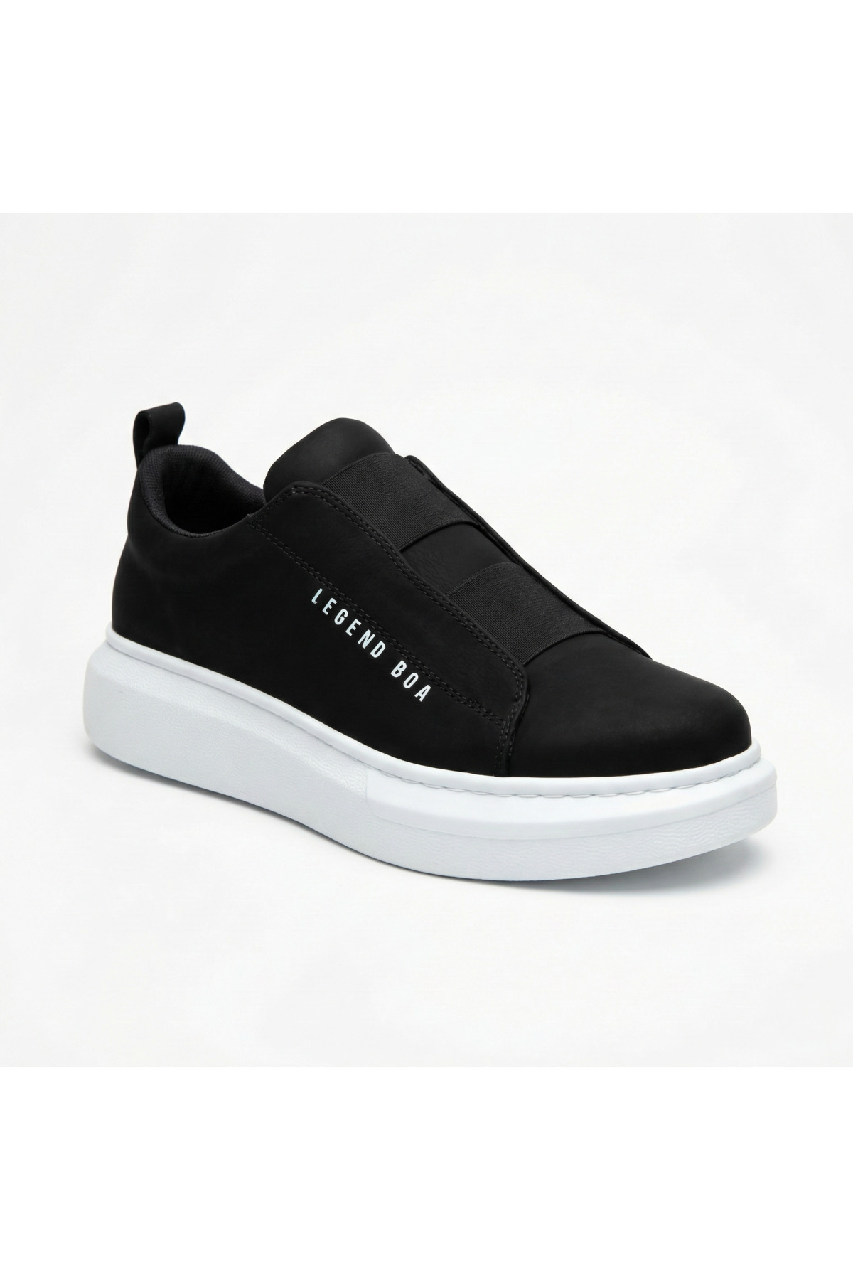 Black White Double Band High Sole Men's Sneaker - Velcro Thick Sole Sports Shoes BA0307