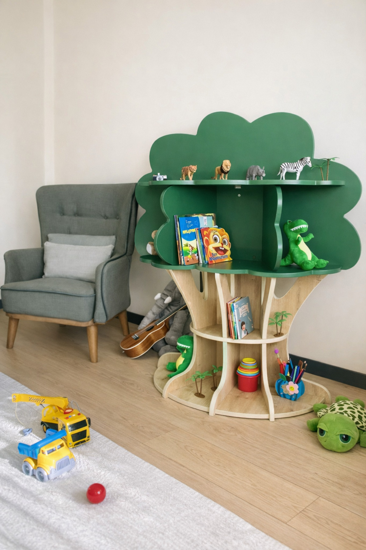 Palvem Ağaç Tasarımlı Çocuk Kitaplığı–Ahşap Montessori Kitaplık, Çocuk Odası ve Kreş İçin İdeal-4 Raflı fotoğrafı 6 (önizleme)