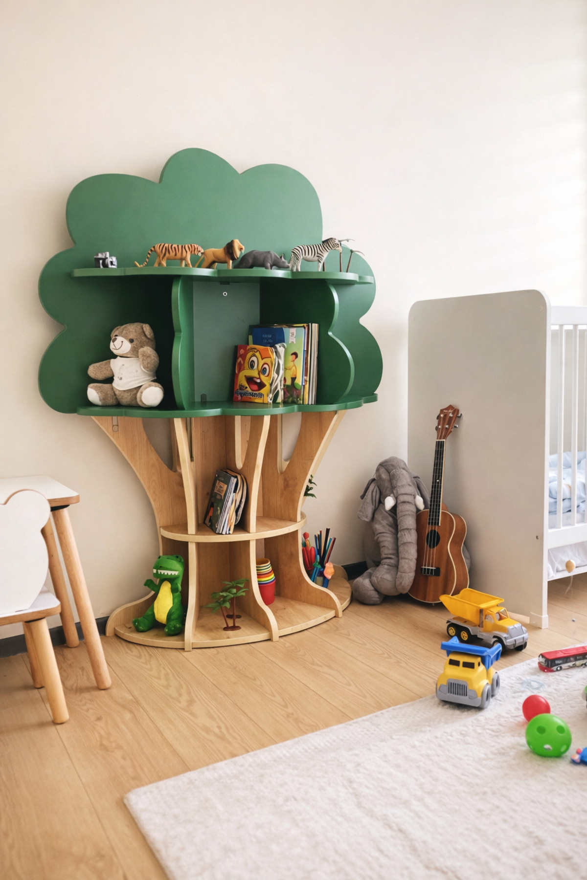 Palvem Ağaç Tasarımlı Çocuk Kitaplığı–Ahşap Montessori Kitaplık, Çocuk Odası ve Kreş İçin İdeal-4 Raflı fotoğrafı 5 (önizleme)