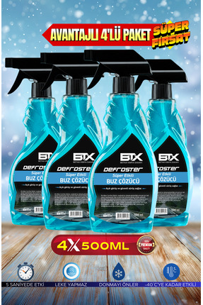 Betax 4 ADET - Araç Cam Kapı Buz Çözücü Buzlanma Önleyici Sprey 500ml X 4 Adet