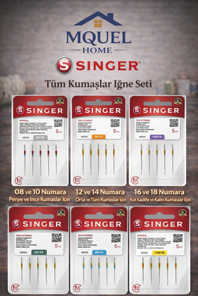 MQUEL HOME Singer Dikiş Makine İğnesi 6’lı Komple Set Dikiş Makinesi İğnesi