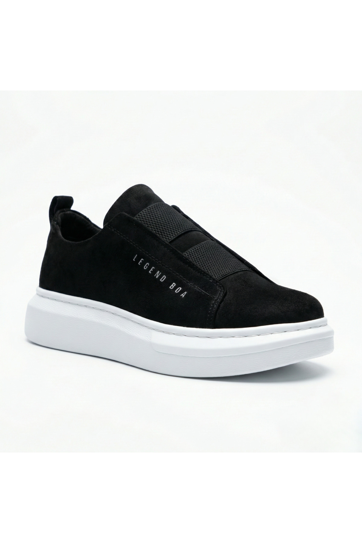 Black Suede Men's Sneaker with White Sole - Comfortable Hiking Casual Sports Shoes BA0307